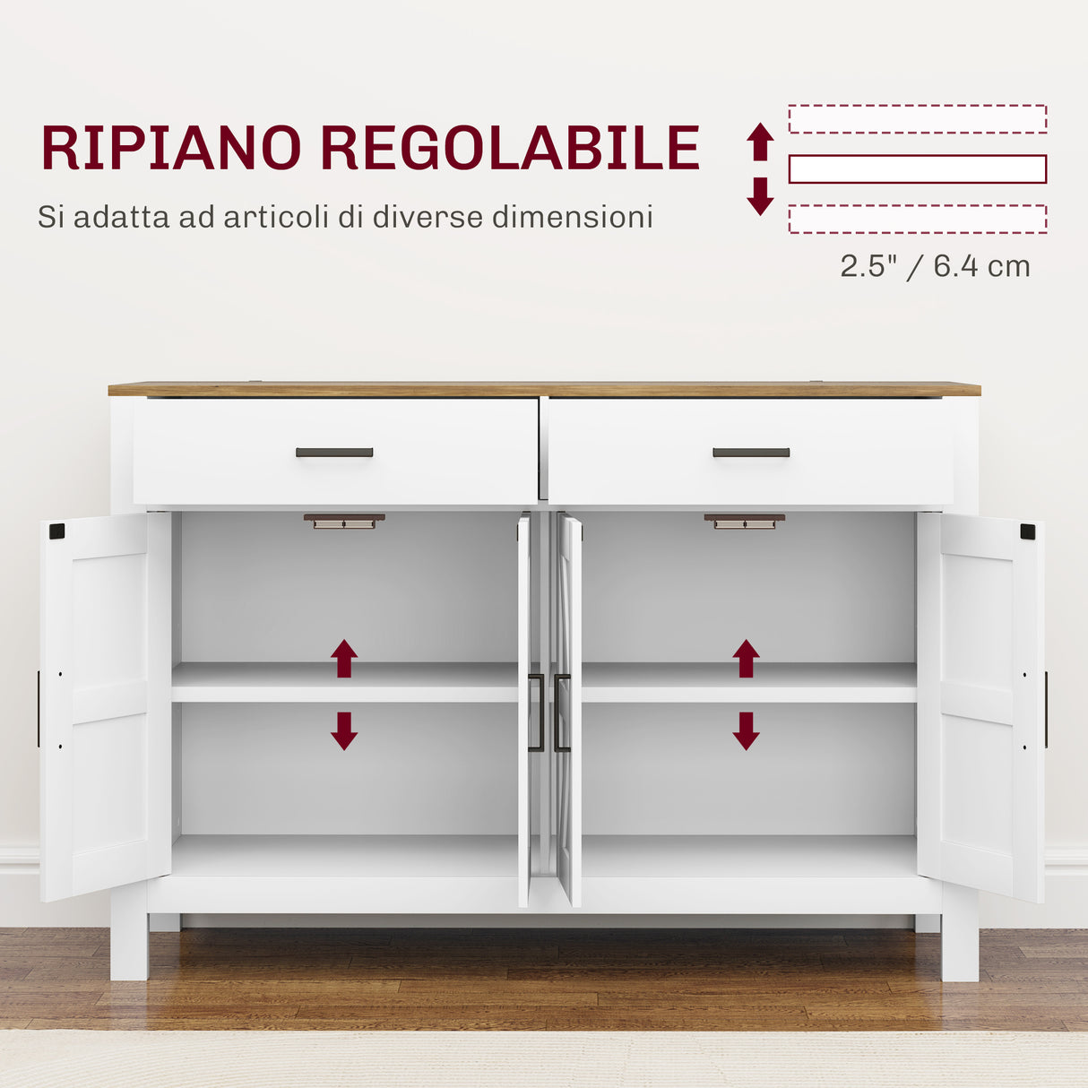 easycomfort easycomfort credenza da cucina con 2 cassetti e 2 armadietti stile rustico con mensole regolabili bianco