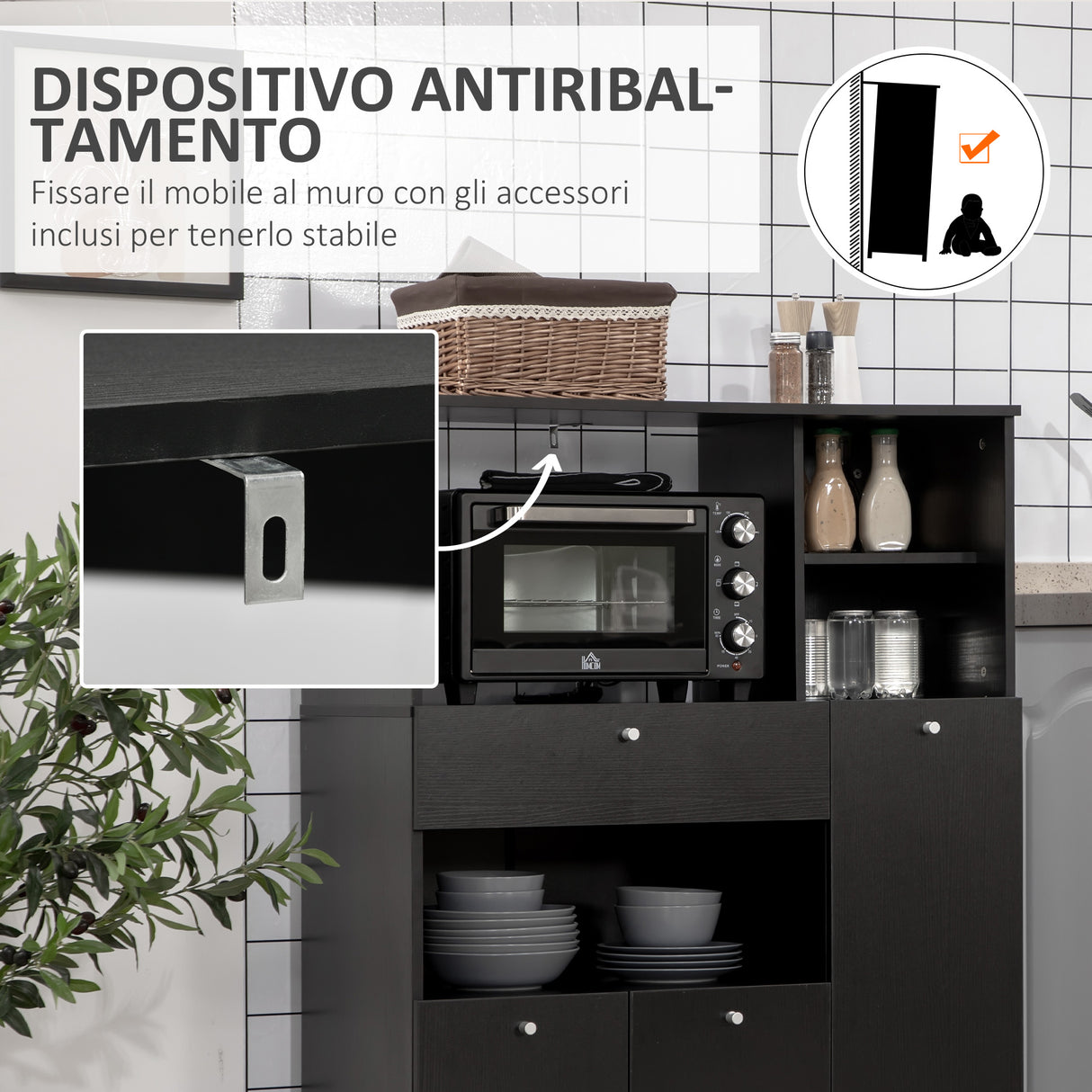 easycomfort easycomfort credenza da cucina in legno per microonde con armadietti mensole e cassetto 90x40x120 cm nero