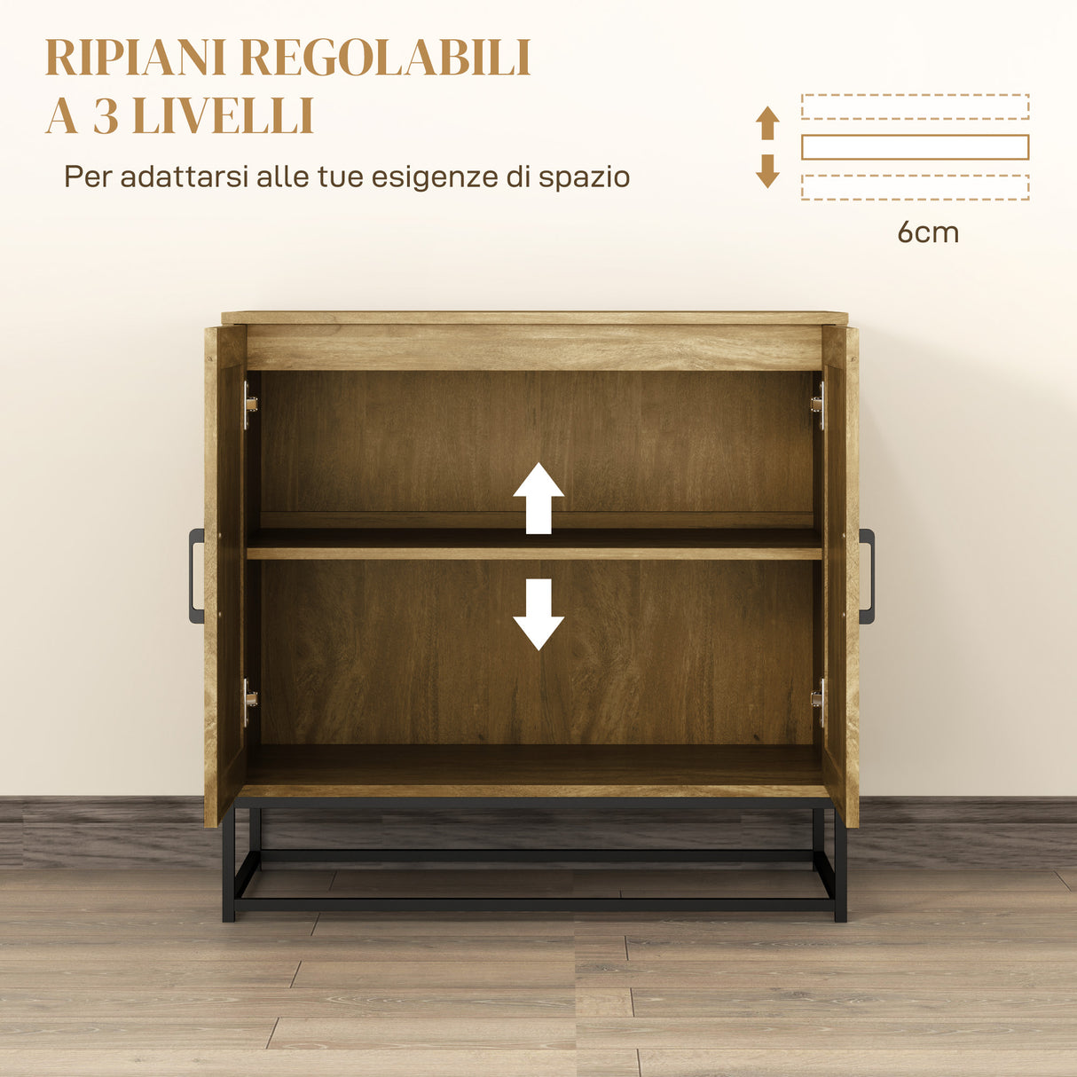 easycomfort easycomfort credenza da soggiorno a 2 livelli con ripiano regolabile in legno e acciaio 80x40x78 cm marrone e nero