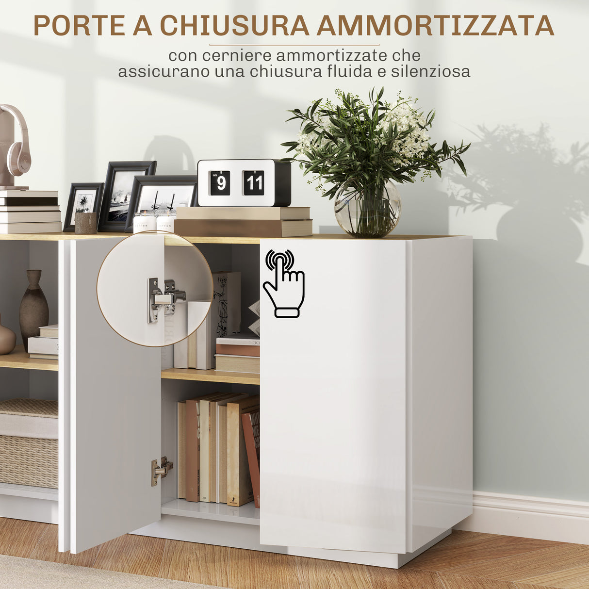 easycomfort easycomfort credenza moderna con armadietti a 2 ante chiusura ammortizzata e ripiani regolabili 140x40x75cm bianco lucido