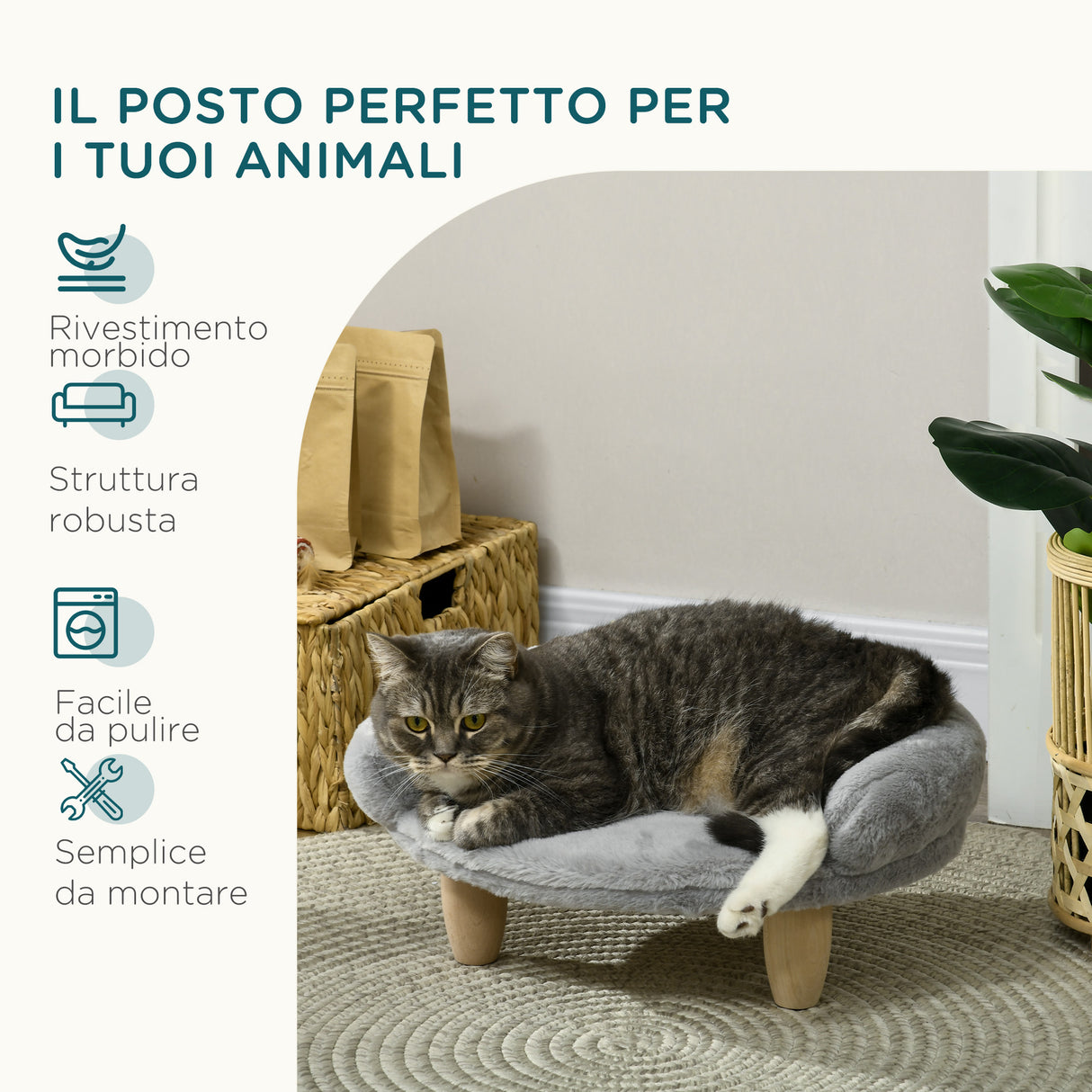 easycomfort easycomfort cuccia divanetto per cani e gatti sfoderabile in peluche con schienale 47x40x20 cm grigio