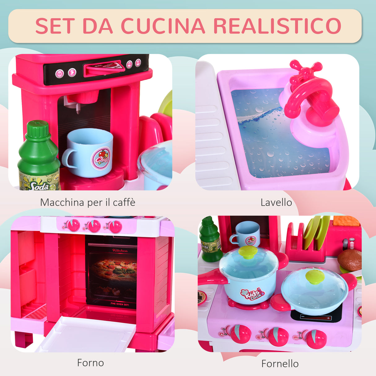 easycomfort easycomfort cucina giocattolo per bambini con 38 accessori inclusi con luci e suoni realistici 78x29x87 cm rosa
