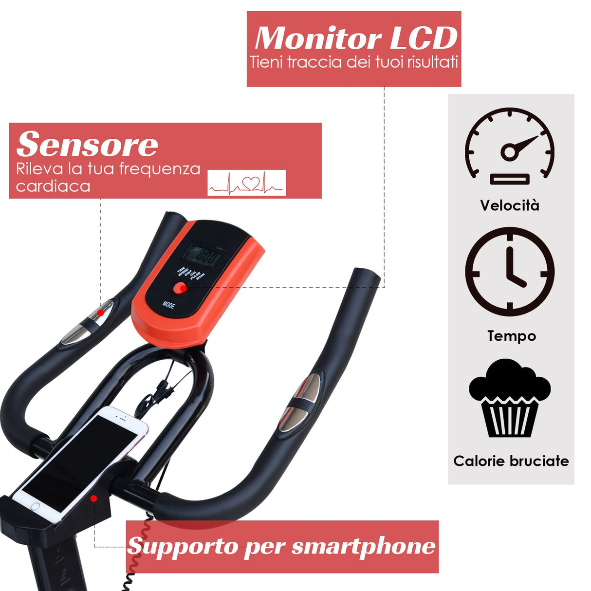 easycomfort easycomfort cyclette professionale da camera con sella regolabile monitor e volano 6kg allenamento aerobico fitness 8546114cm ean 8054144138374