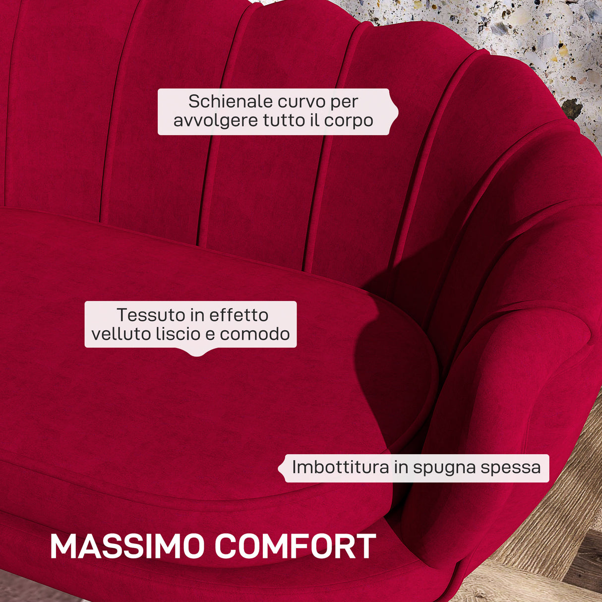 easycomfort easycomfort divanetto 2 posti in stile industrial chic in tessuto effetto velluto e metallo 130x77x77 cm rosso scuro