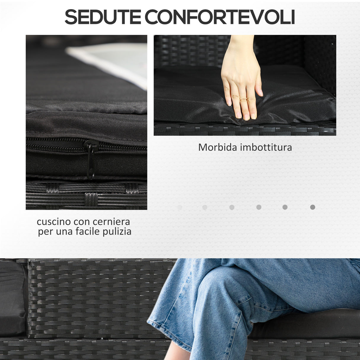 easycomfort easycomfort divanetto per esterni 2 posti con tavolino da caffe in acciaio e rattan pe 137x59x82 cm nero