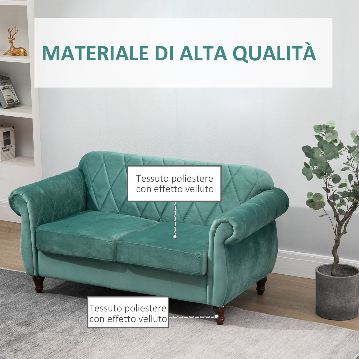 easycomfort easycomfort divano 2 posti in legno e velluto verde spessa imbottitura divano per 2 persone design vintage retro 148 x 72 x 76cm ean 8055776916224