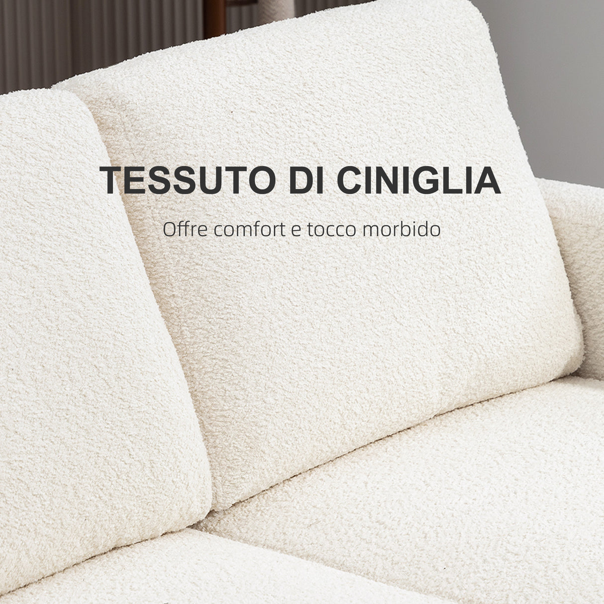 easycomfort easycomfort divano 2 posti moderno in ciniglia con cuscini rimovibili e lavabili 138x70x80 cm bianco crema