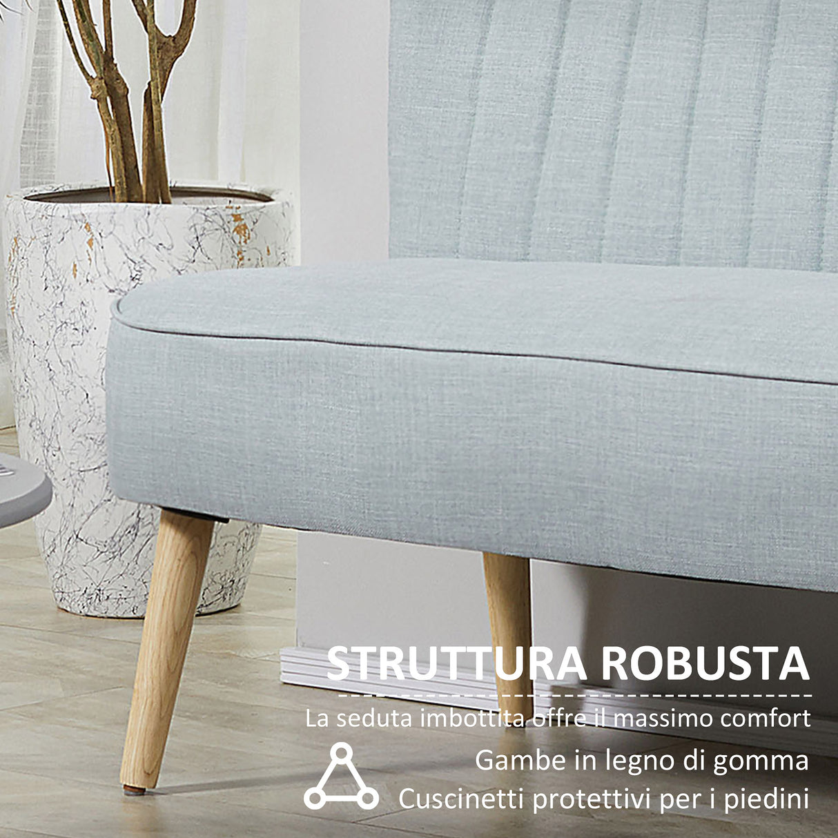 easycomfort easycomfort divano 2 posti moderno in tessuto senza braccioli con gambe in legno 117x56 5x77 cm celeste