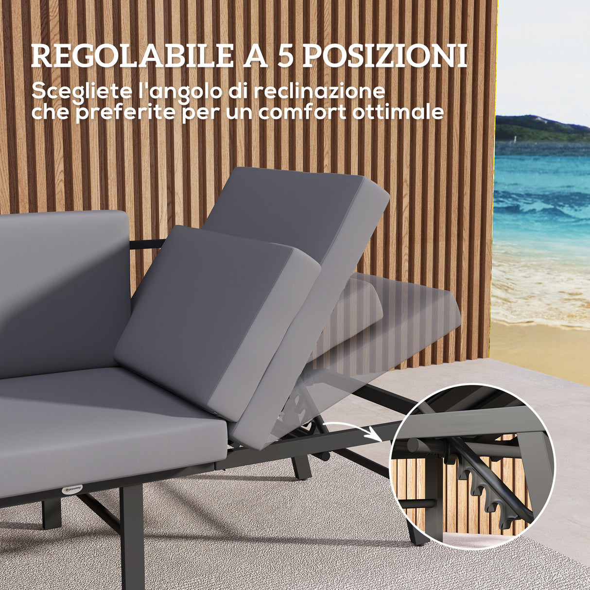 easycomfort easycomfort divano da giardino 3 in 1 reclinabile su 5 posizioni con cuscini 180x63 5x68 cm grigio