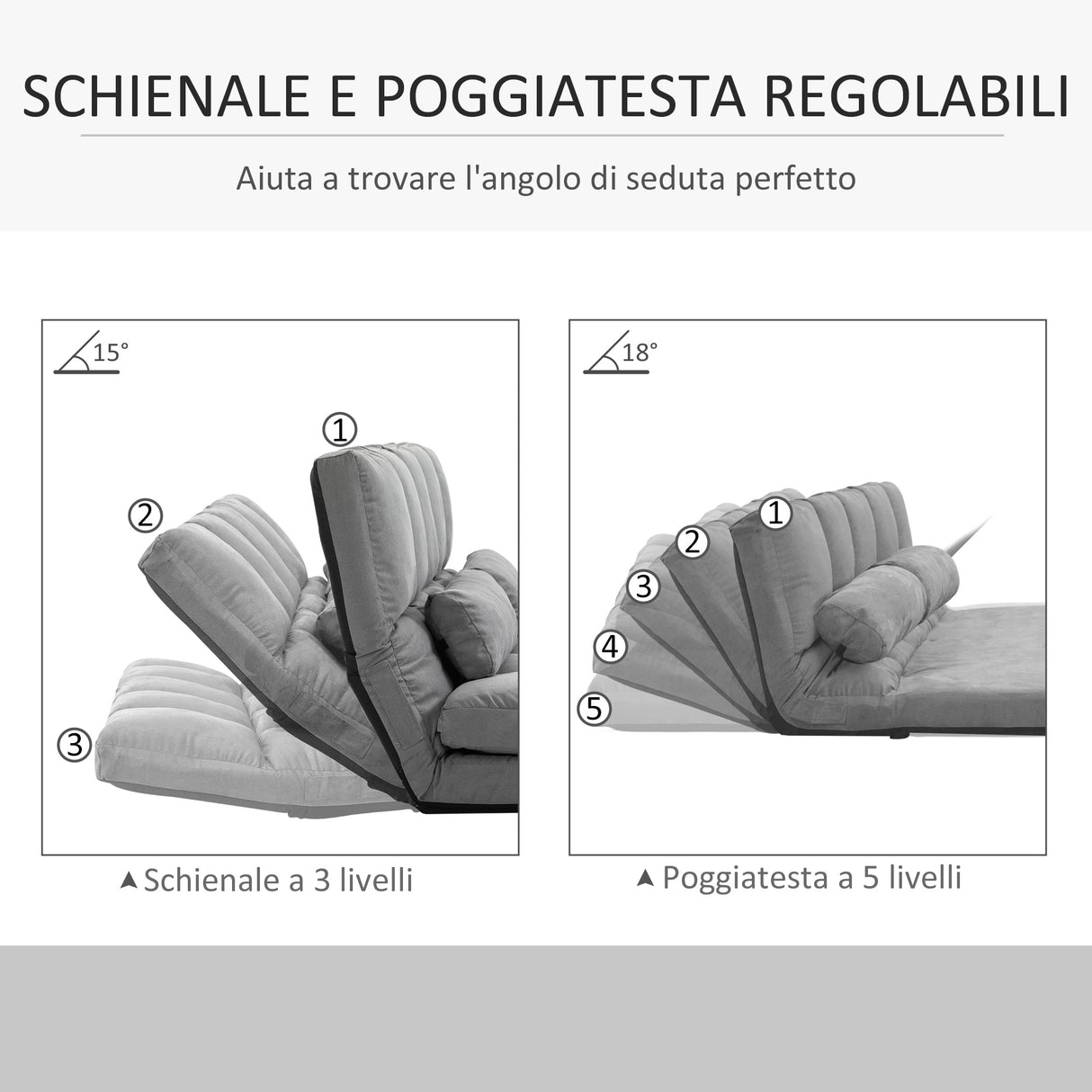 easycomfort easycomfort divano da terra pieghevole a lettino schienale reclinabile su 7 livelli e cuscini divano moderno per tv giochi lettura yoga ufficio 130x73x60 cm grigio chiaro ean 8055776914688