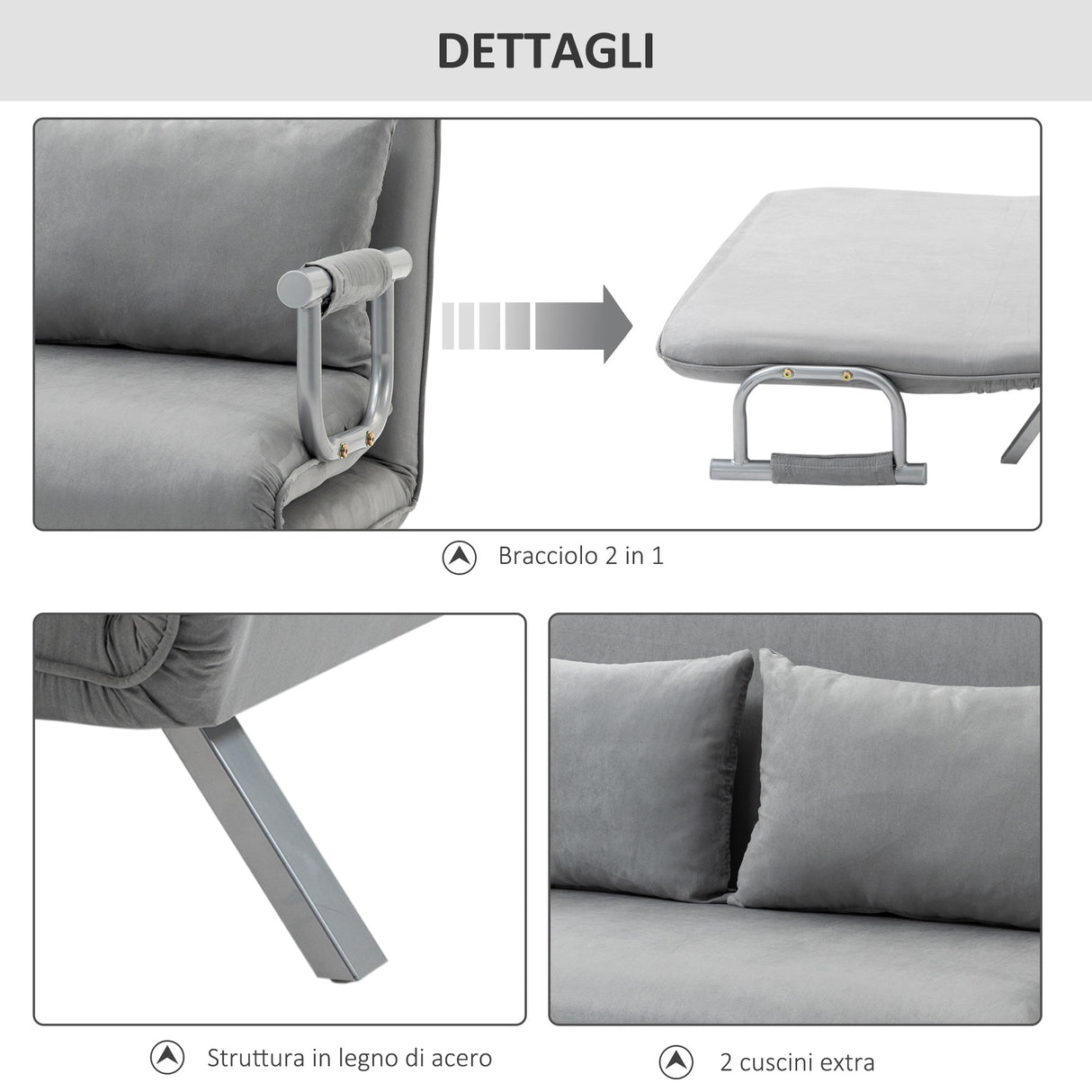 easycomfort easycomfort divano letto singolo in finta pelle con seduta regolabile in 5 posizioni 105x80x78 cm grigio chiaro