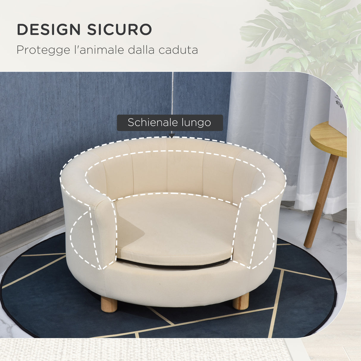 easycomfort easycomfort divano per cani e gatti imbottito con schienale e cuscino rimovibile 65x64x37cm crema