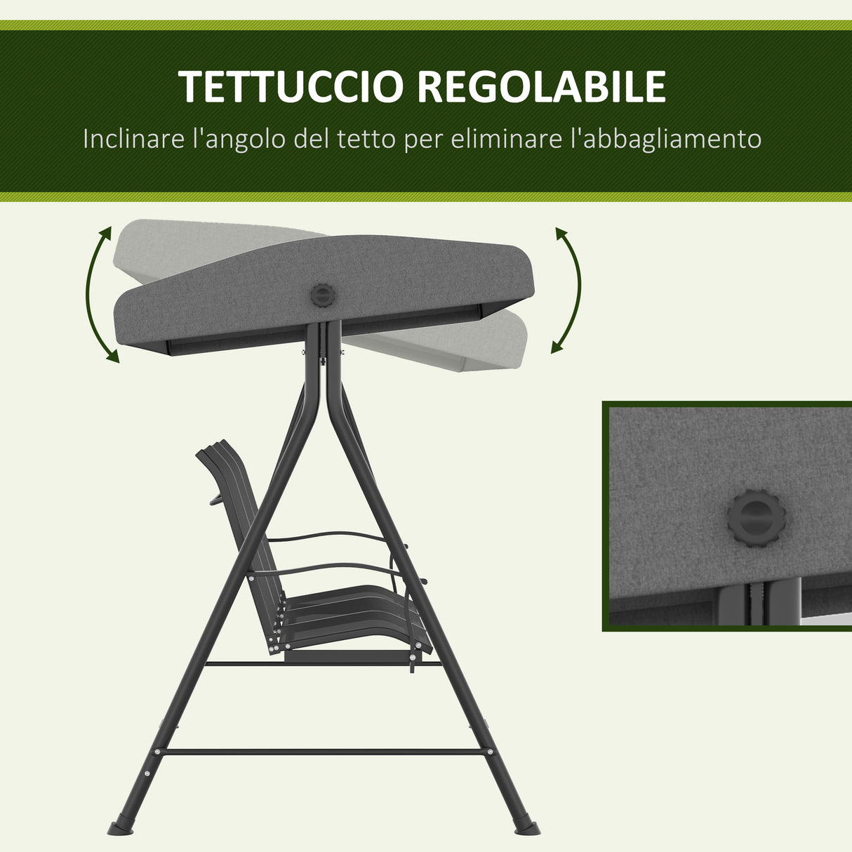 easycomfort easycomfort dondolo da giardino 3 posti con tettuccio parasole regolabile 195x118x170 cm grigio scuro