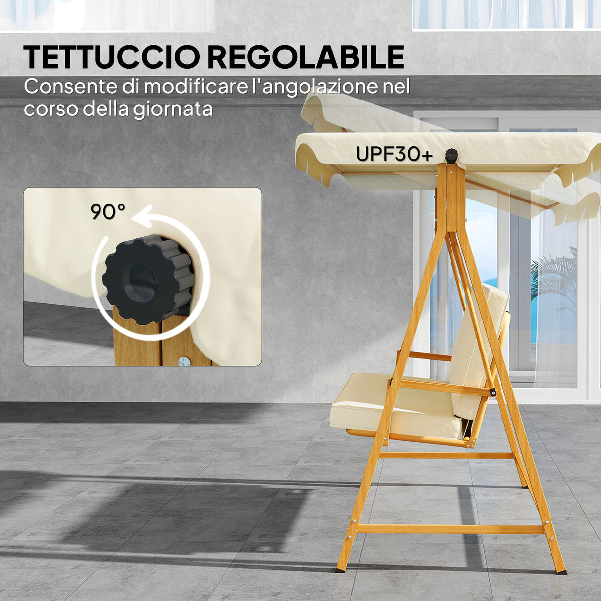 easycomfort easycomfort dondolo da giardino 3 posti con tettuccio regolabile e cuscini 195x120x170 cm beige
