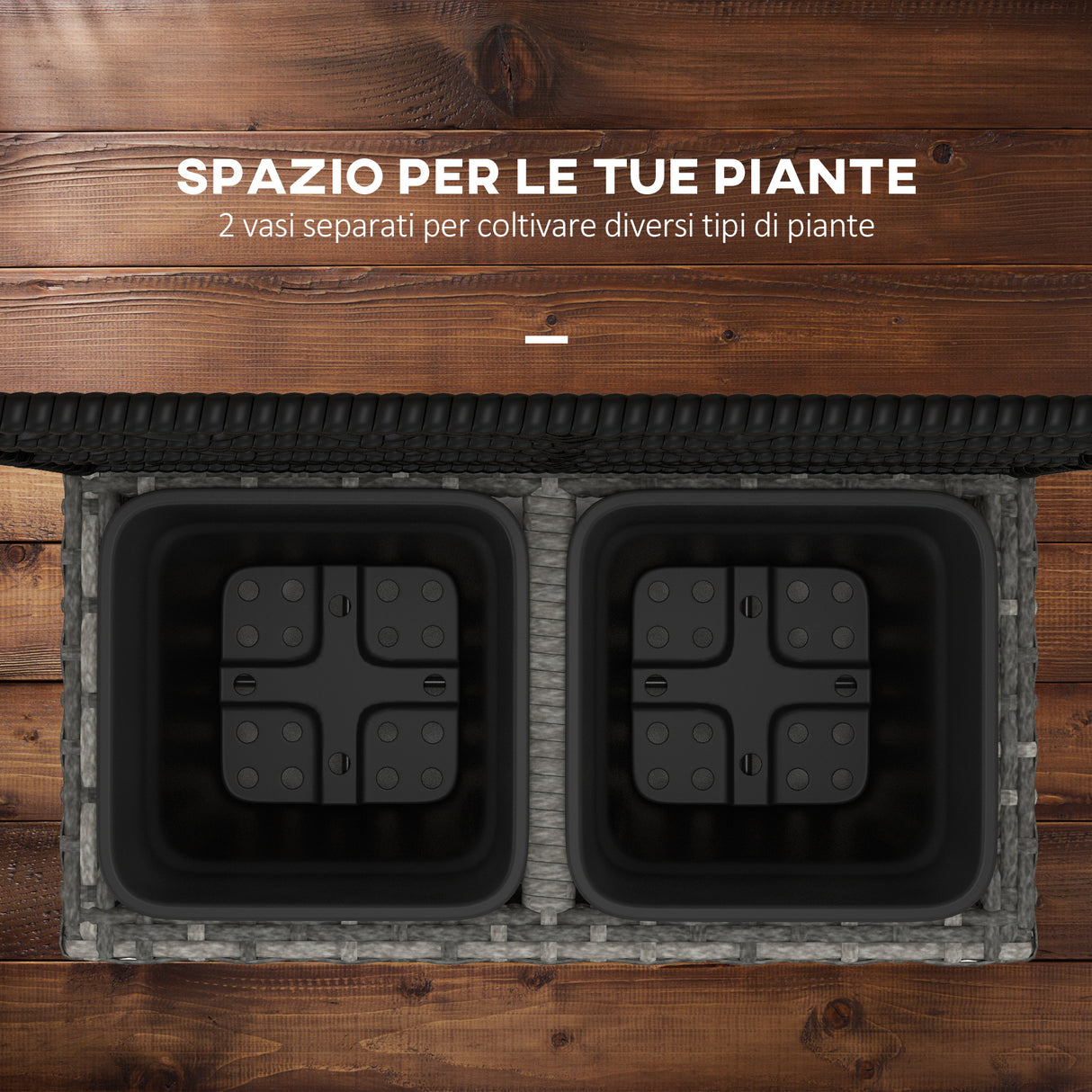 easycomfort easycomfort fioriera con grigliato per rampicanti con 2 vasi in acciaio e rattan pe 57x30x107cm grigio