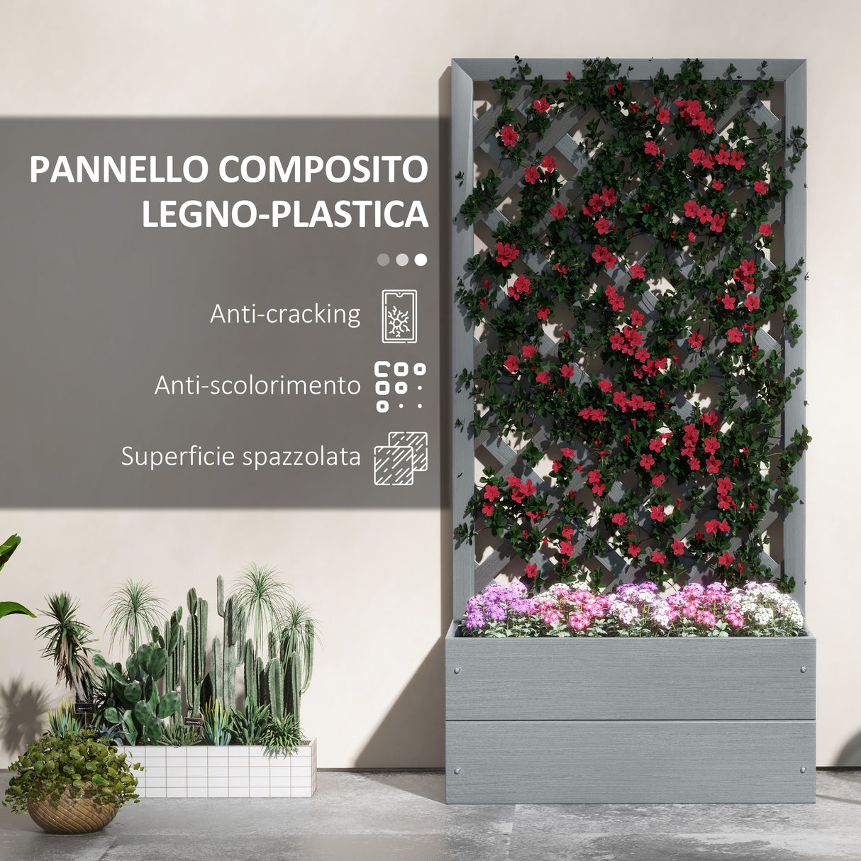 easycomfort easycomfort fioriera con grigliato posteriore e fessura di drenaggio in legno composito 65x33 5x135 cm grigia