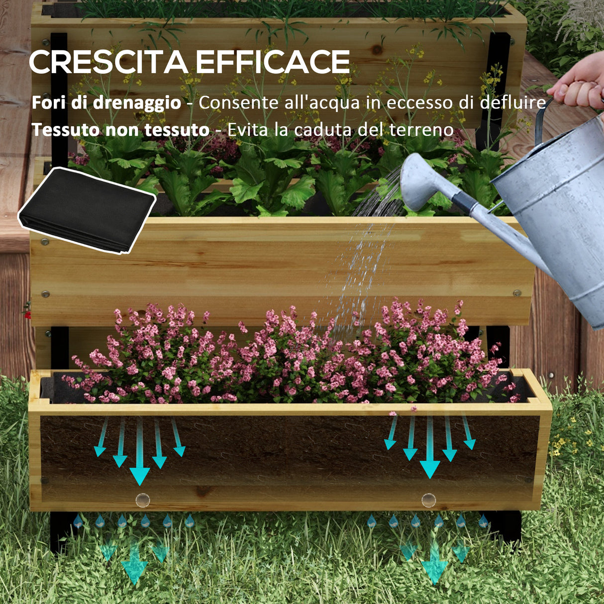 easycomfort easycomfort fioriera da esterno a 3 livelli con 5 strutture in legno di abete con fori di drenaggio 75x78x77 cm