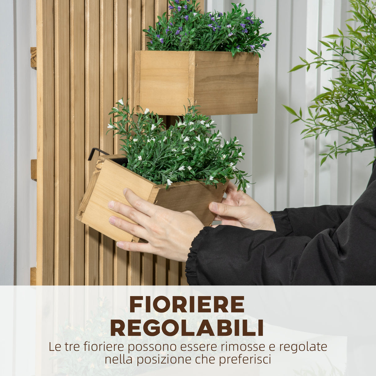 easycomfort easycomfort fioriera da esterno verticale in legno con 3 vasi rimovibili 60x16x80cm