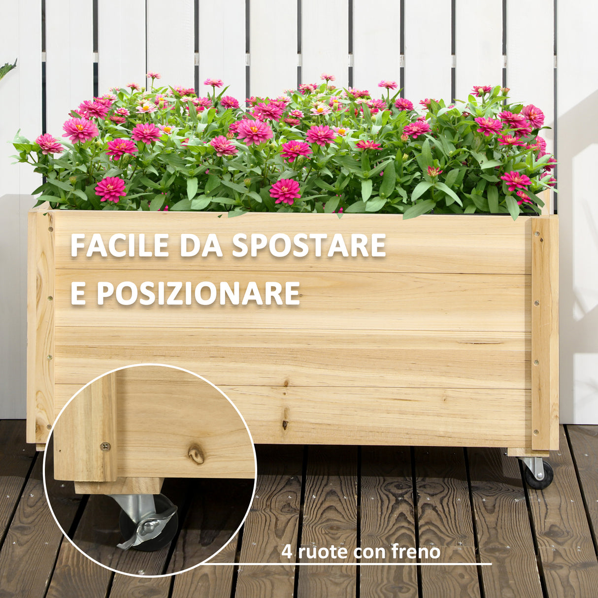 easycomfort easycomfort fioriera da giardino con foro di drenaggio e rotelle in legno di abete 89x48x47 cm
