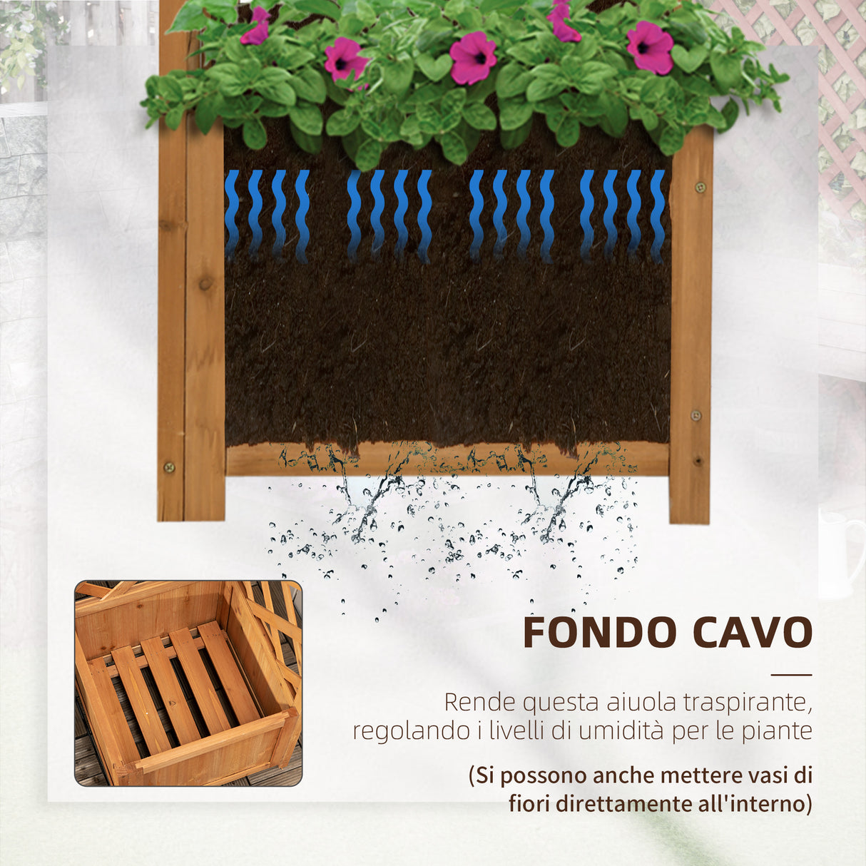 easycomfort easycomfort fioriera da giardino in legno di abete marrone con grigliato per rampicanti e decorazioni 40x40x145 cm