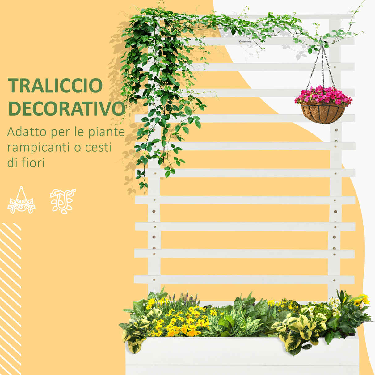 easycomfort easycomfort fioriera verticale con 4 ruote e traliccio per piante rampicanti in legno 76x30x155cm bianco