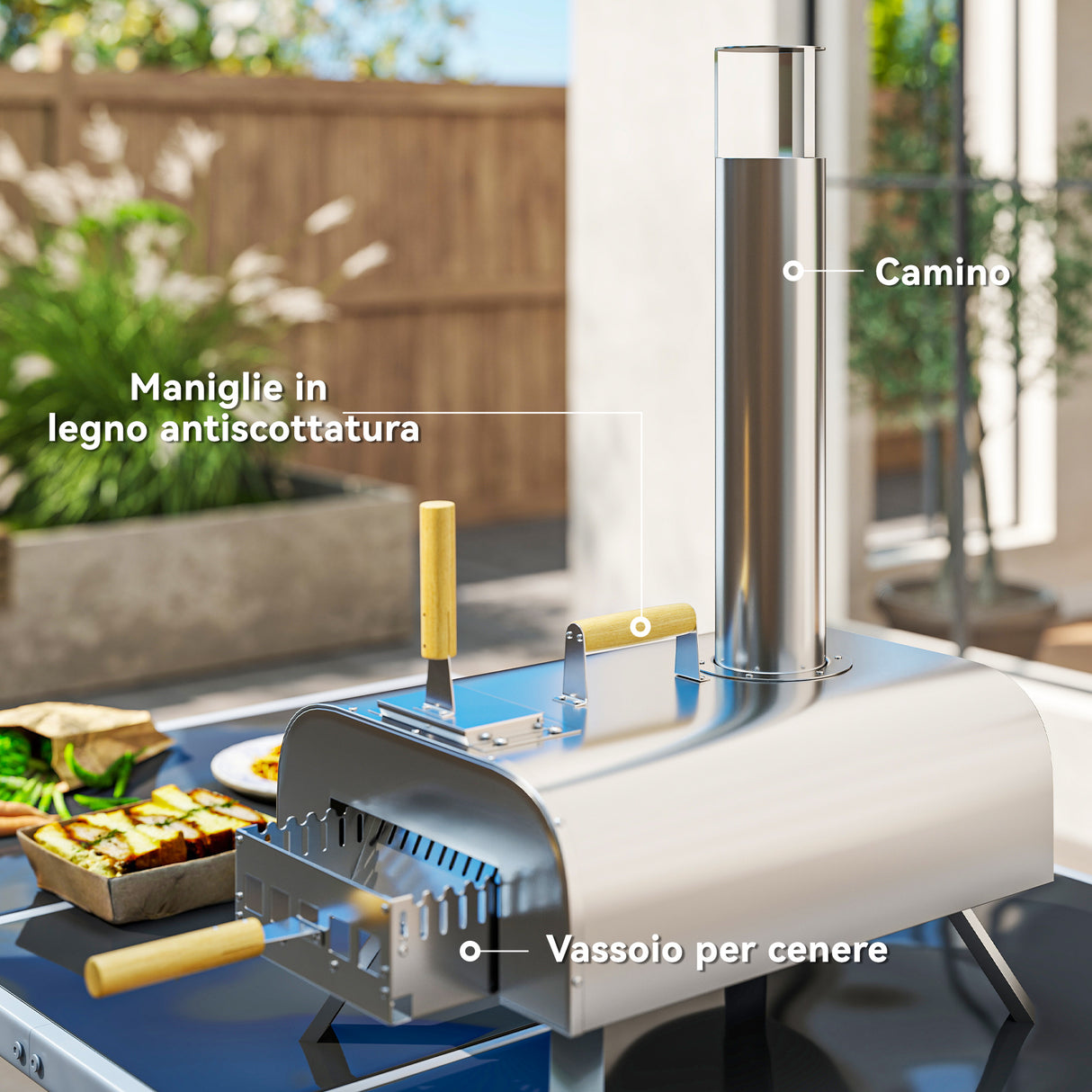 easycomfort easycomfort forno per pizza a pellet di legno con pietra refrattaria e pala in acciaio inox 79x36x75 cm argento