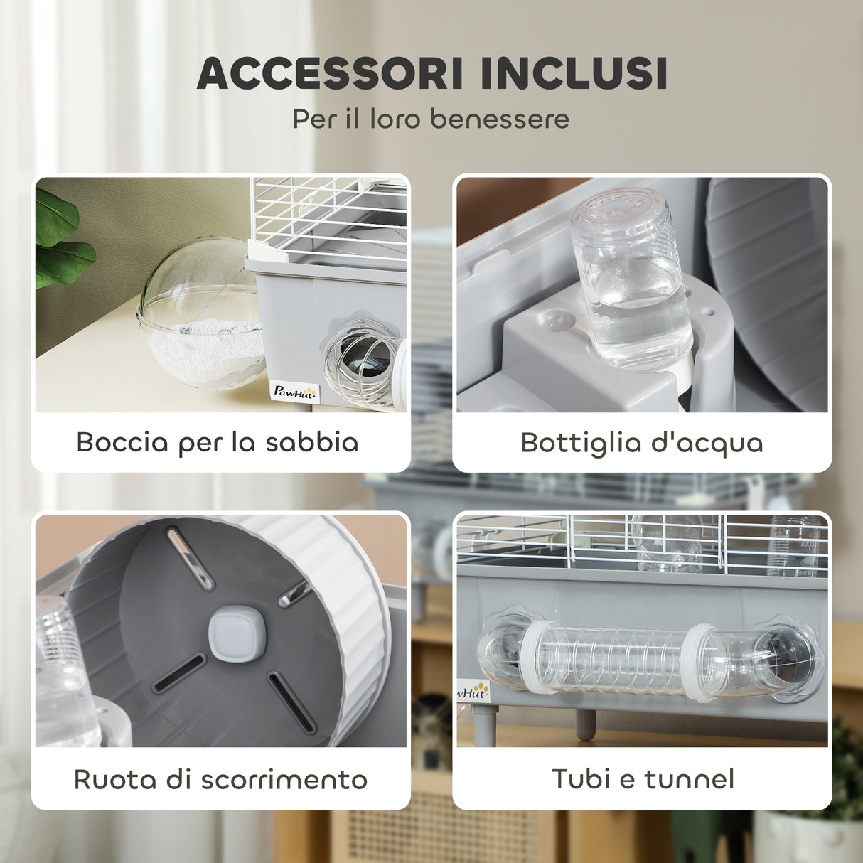 easycomfort easycomfort gabbia per criceti a 2 livelli e 3 porte con ruota e tubi in acciaio ps e pp 44 5x28x44 cm grigio e bianco