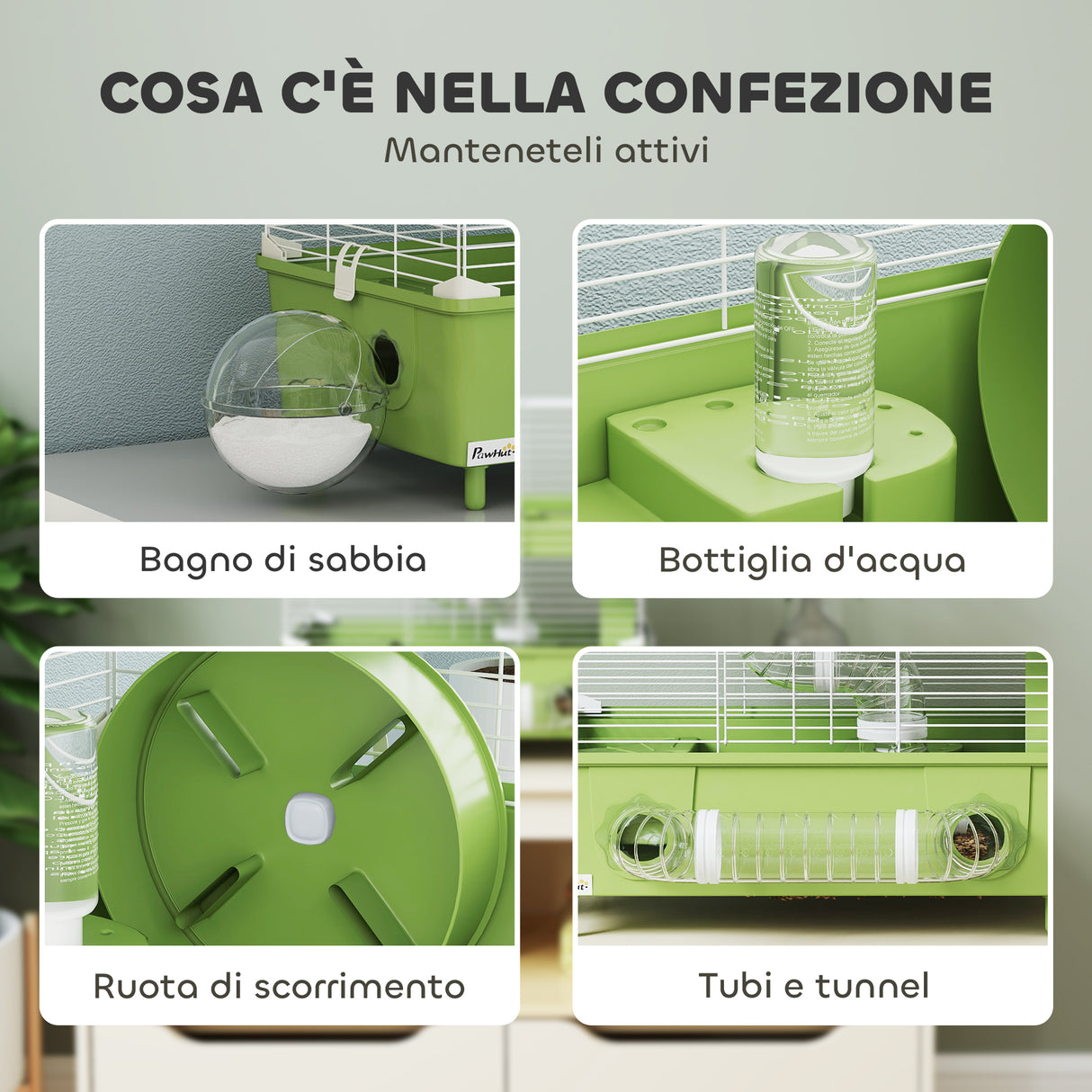 easycomfort easycomfort gabbia per criceti a 2 livelli e 3 porte con ruota e tubi in acciaio ps e pp 44 5x28x44 cm verde e bianco