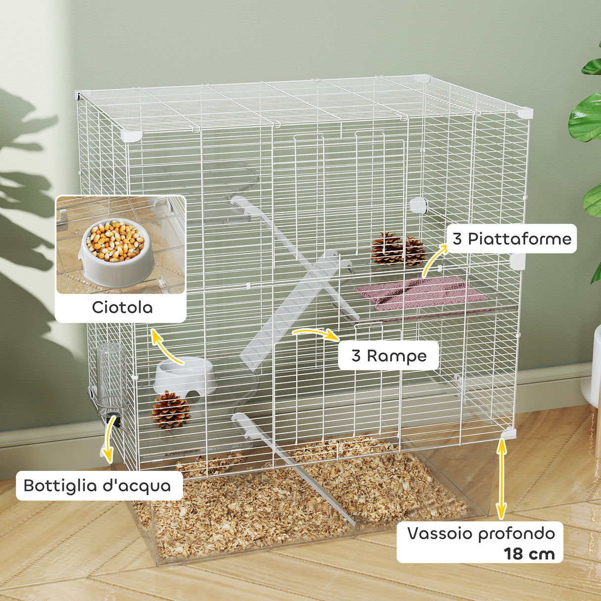 easycomfort easycomfort gabbia per roditori multilivello con accessori inclusi in acciaio pet e ps 73x47x80 cm bianco
