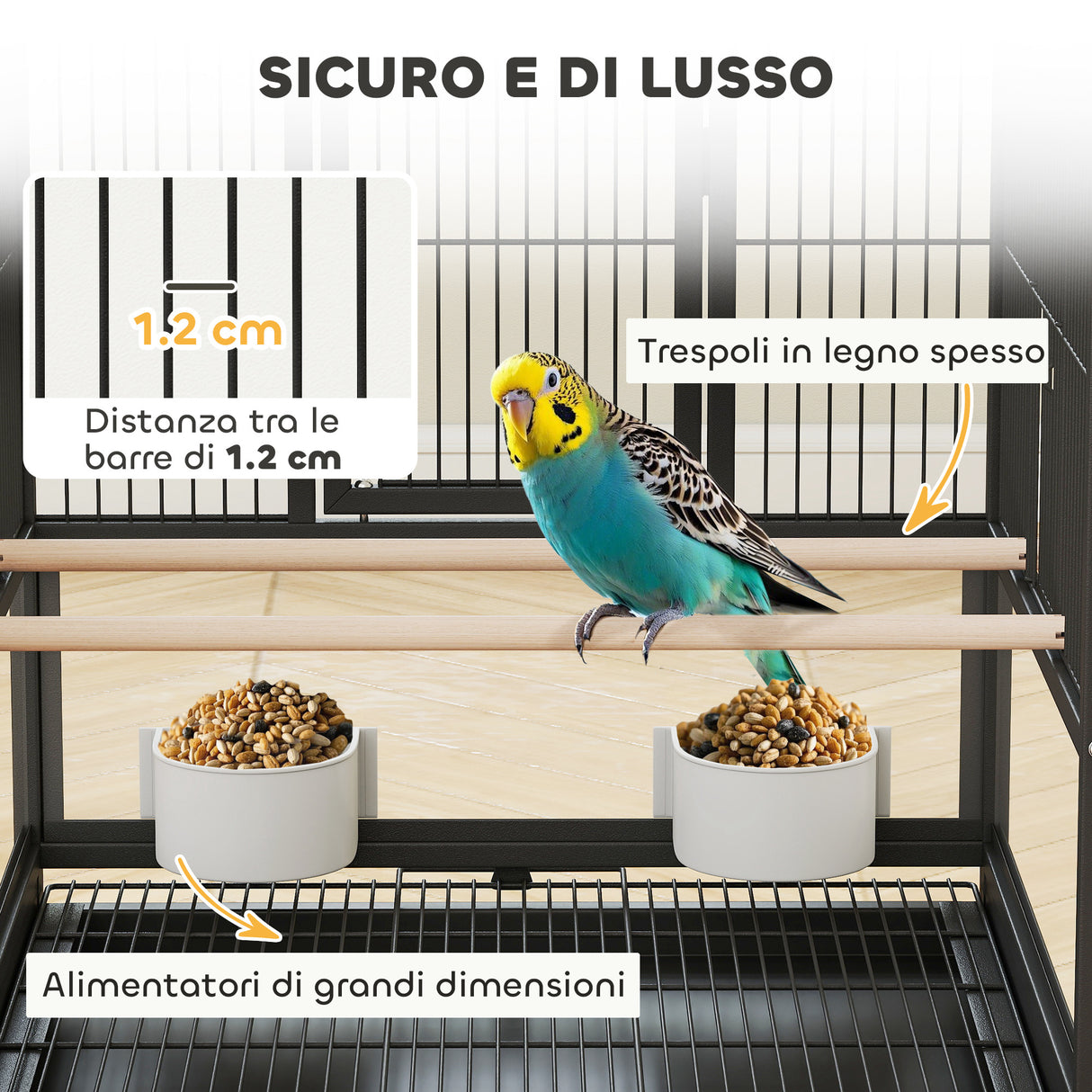 easycomfort easycomfort gabbia per uccelli con ripiano inferiore vassoio e griglia rimovibili in acciaio e pp 48x46x83 cm nero