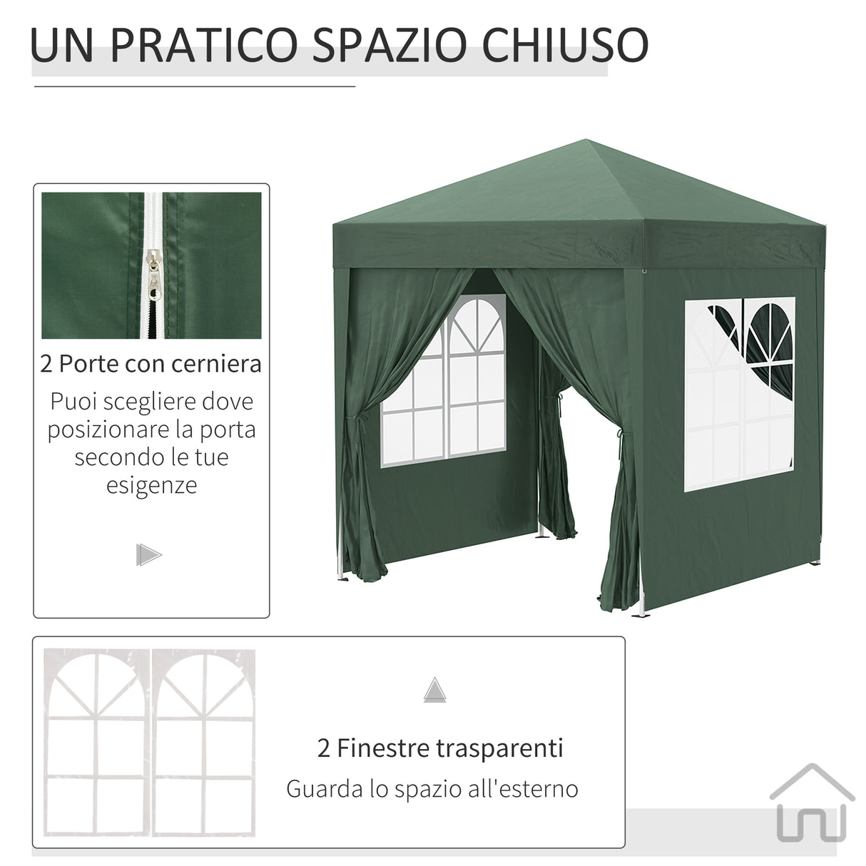 easycomfort easycomfort gazebo 2x2 m pieghevole con 4 pareti rimovibili e borsa da trasporto in metallo e poliestere verde