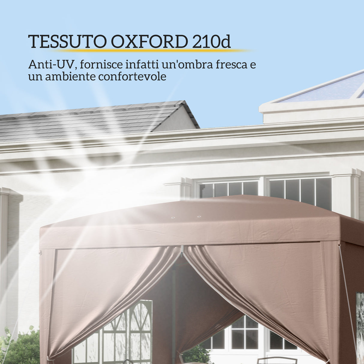 easycomfort easycomfort gazebo da esterno 3x3 m pieghevole con 4 pannelli laterali in acciaio e tessuto oxford color caffe