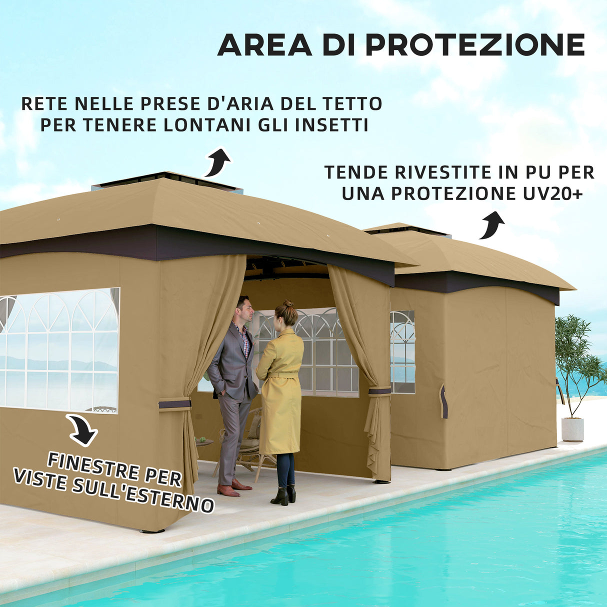 easycomfort easycomfort gazebo da giardino 3 4x3 4m con pareti protezione uv e tetto a 2 livelli beige