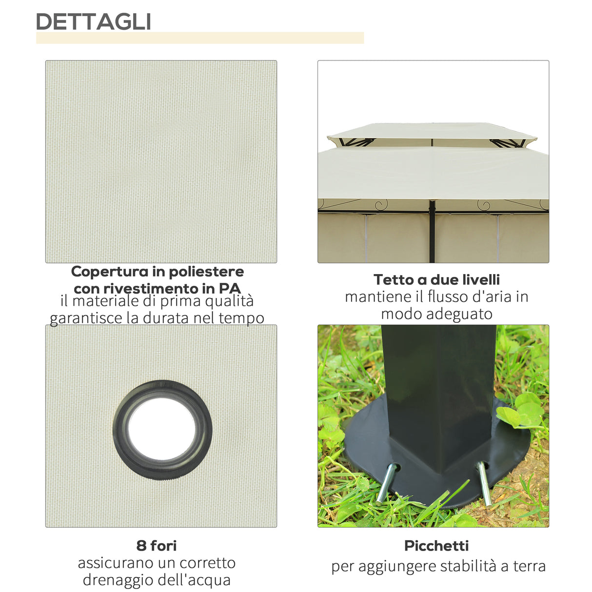 easycomfort easycomfort gazebo da giardino 3x4 m con tende e tetto a 2 livelli bianco crema