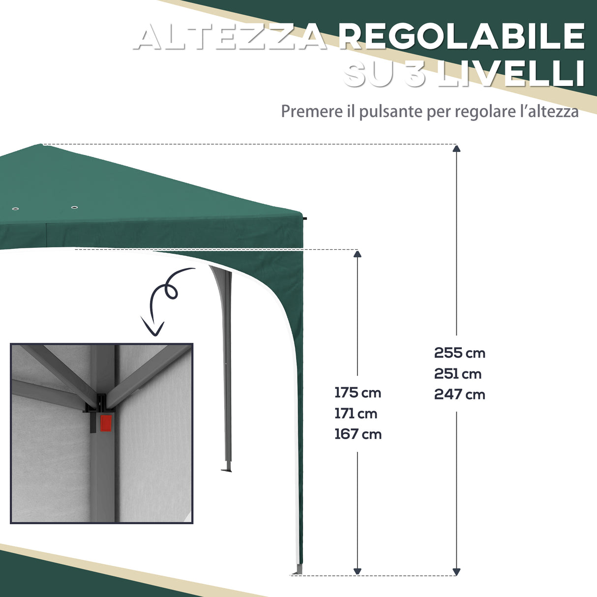 easycomfort easycomfort gazebo da giardino ad altezza regolabile con fori di drenaggio e borsa da trasporto in metallo verde