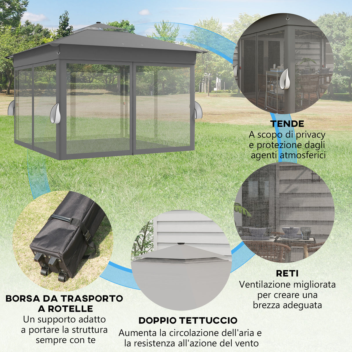easycomfort easycomfort gazebo da giardino ad altezza regolabile con luci led in acciaio e tessuto oxford 336x336x250 270 cm grigio