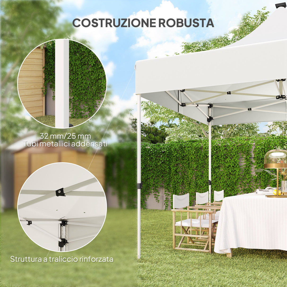 easycomfort easycomfort gazebo da giardino pop up 3x3 m ad altezza regolabile con luci led solari in tessuto oxford e metallo bianco