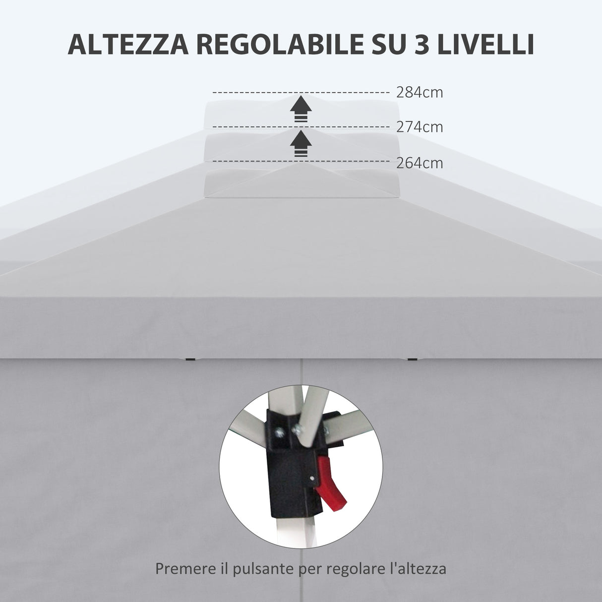 easycomfort easycomfort gazebo pieghevole 3x3 m con altezza regolabile su 3 livelli finestre e borsa di trasporto grigio chiaro