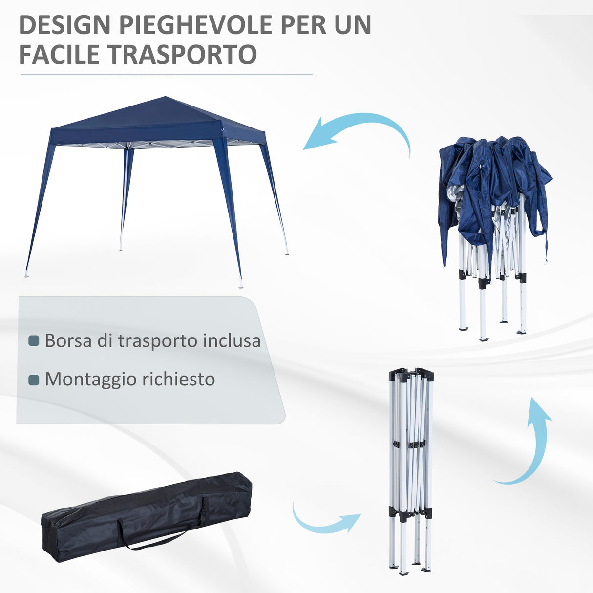 easycomfort easycomfort gazebo pieghevole da giardino 2 4x2 4m con struttura in acciaio e corde antivento blu