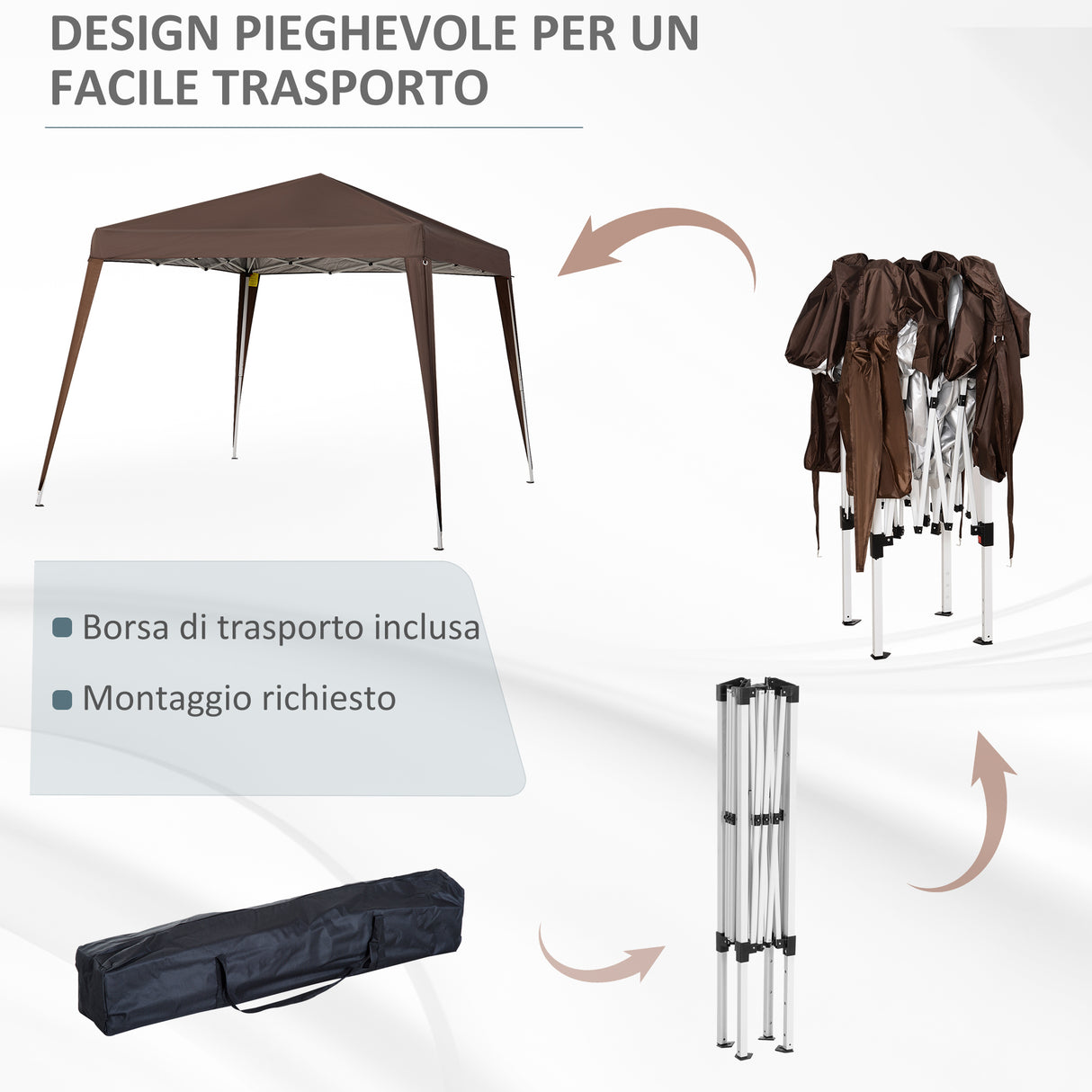 easycomfort easycomfort gazebo pieghevole da giardino 2 4x2 4m con struttura in acciaio e corde antivento caffe