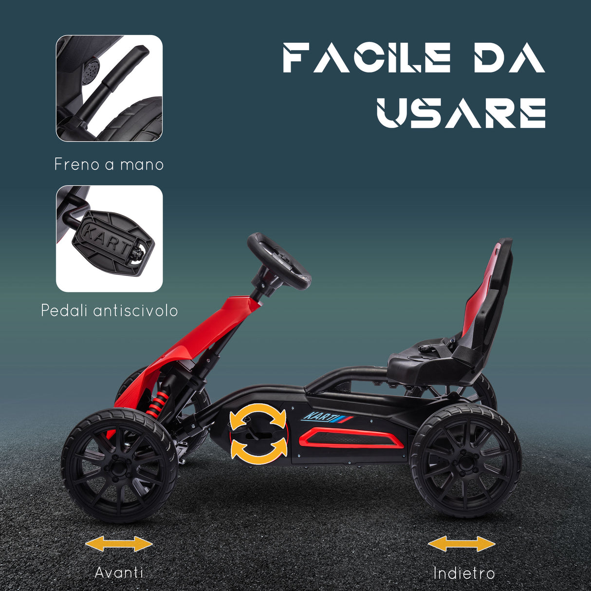 easycomfort easycomfort go kart a pedali per bambini 3 8 anni con sedile regolabile e ruote in eva 100x58x58 5 cm rosso nero