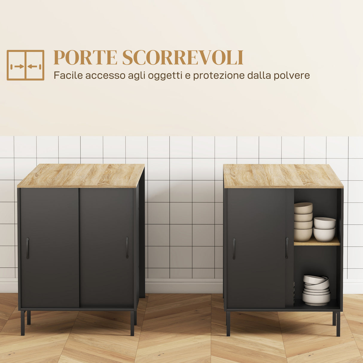 easycomfort easycomfort isola da cucina con ripiani portacoltelli e armadietto con anta scorrevole 14 5x70x90cm nero