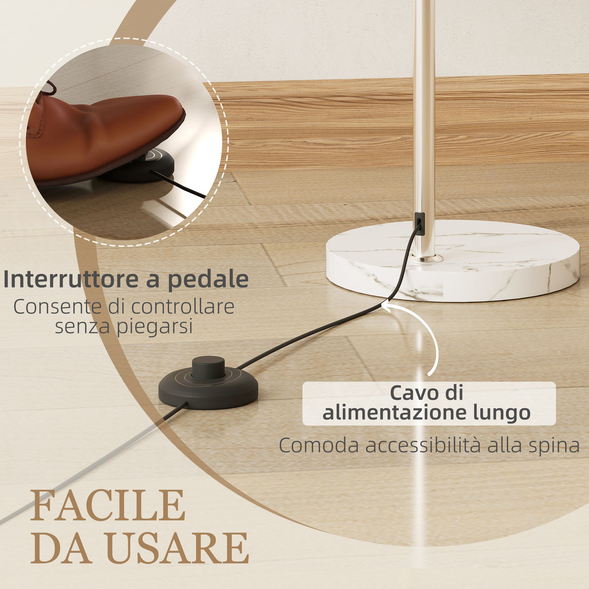 easycomfort easycomfort lampada da terra ad arco con interruttore a pedale in marmo metallo e plastica 26x90x180 cm bianco e arancione