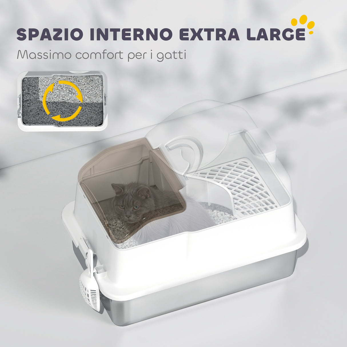 easycomfort easycomfort lettiera per gatti chiusa con 2 tappetini in acciaio inox abs e pp 60 5x40 5x42 cm bianca e argento