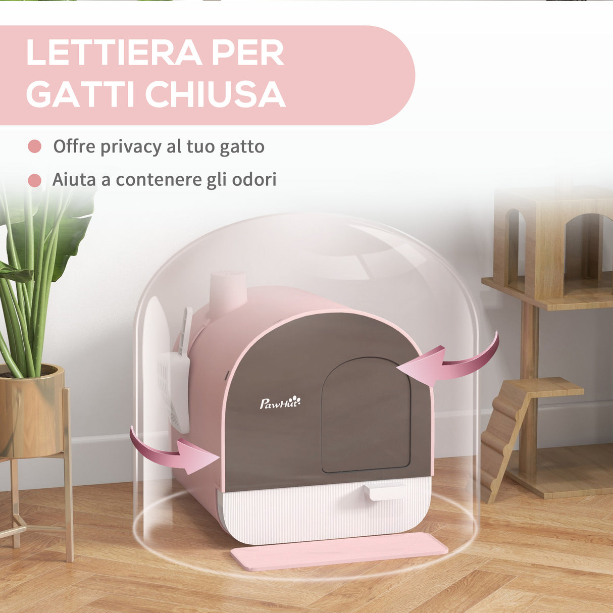 easycomfort easycomfort lettiera per gatti chiusa con filtri paletta e vassoio struttura in pp 43x44x47cm rosa