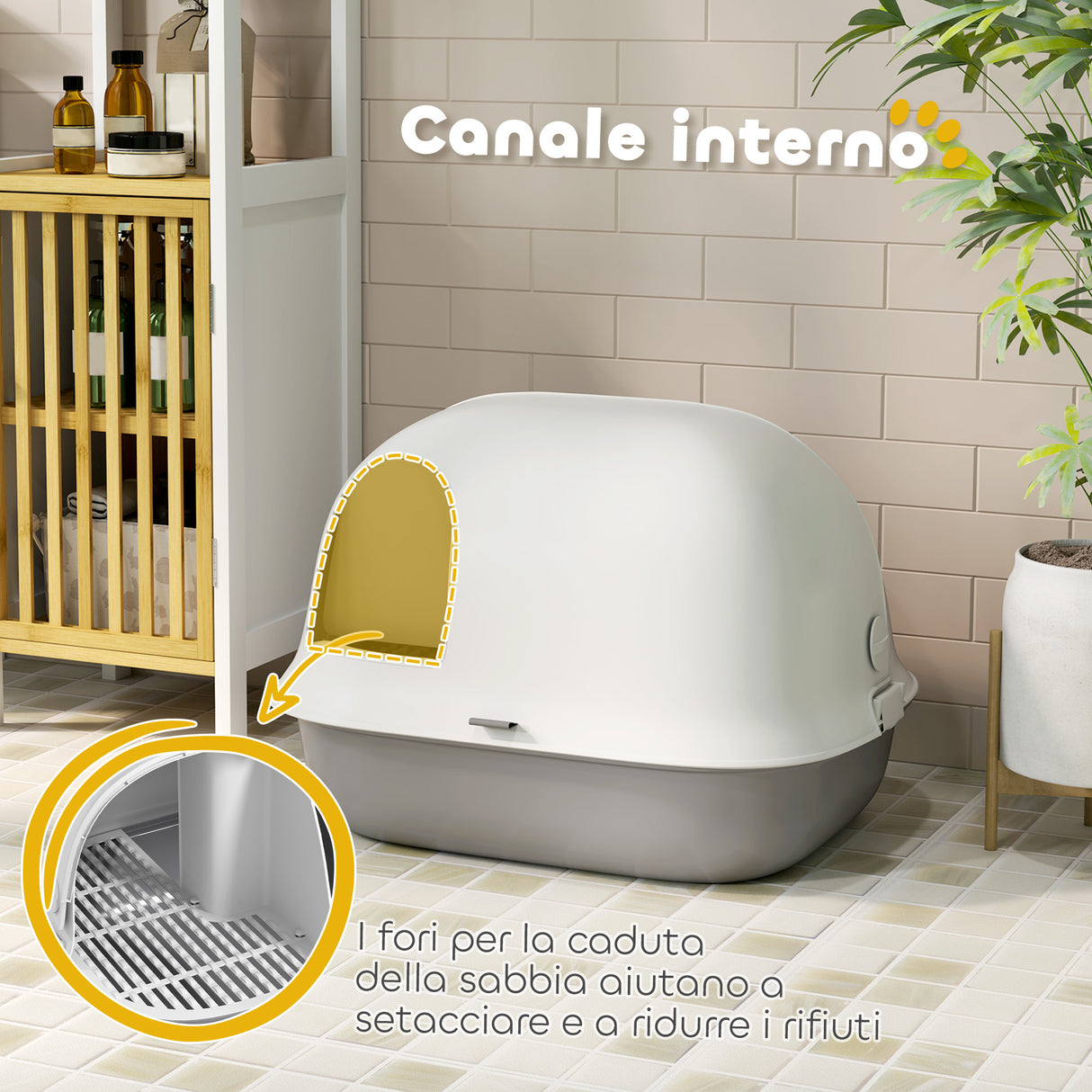 easycomfort easycomfort lettiera per gatti chiusa con gattaiola e paletta in pp 58x46x39 cm grigio chiaro e bianco