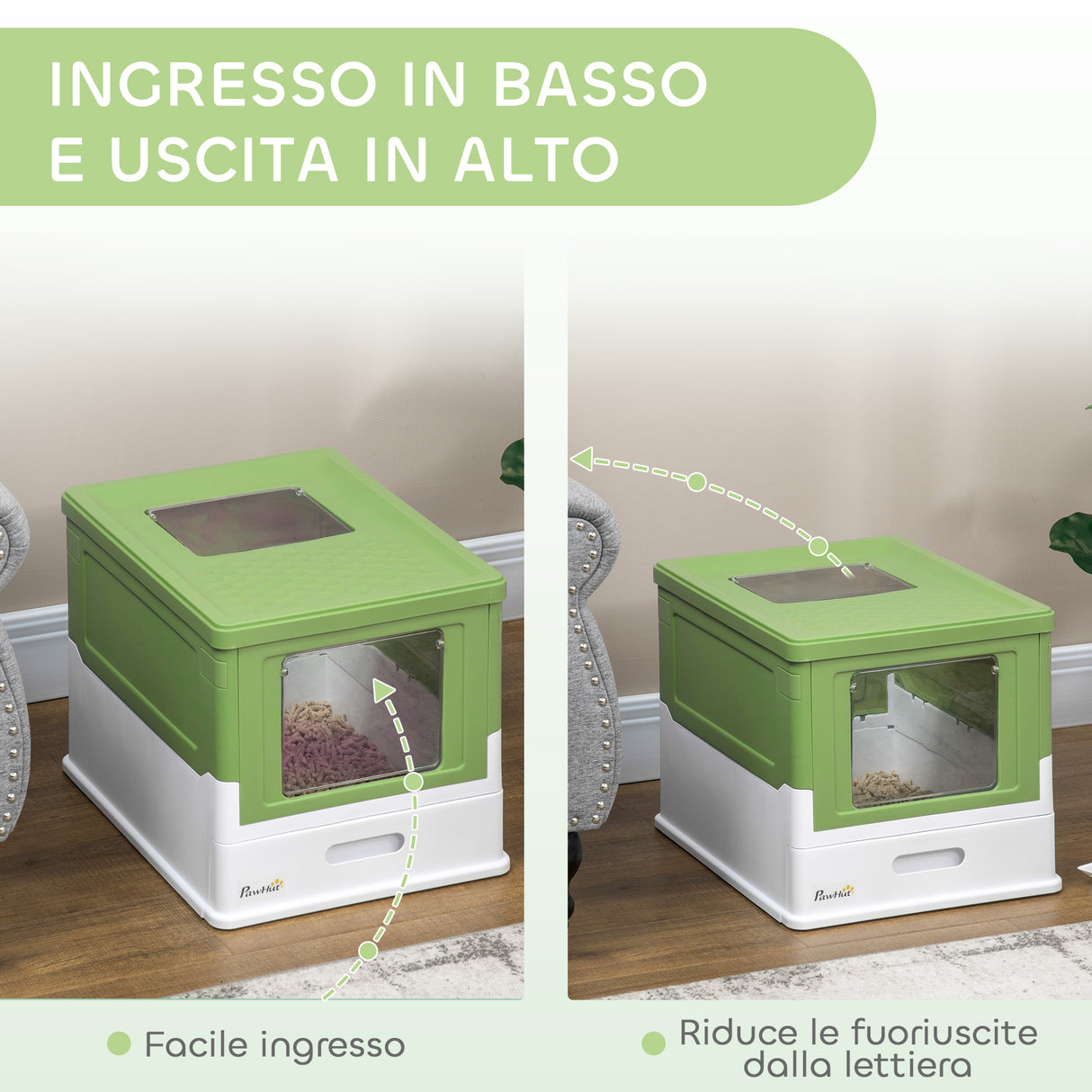 easycomfort easycomfort lettiera per gatti chiusa con paletta vassoio estraibile e 2 porte 47 5x35 5x36 7cm verde chiaro
