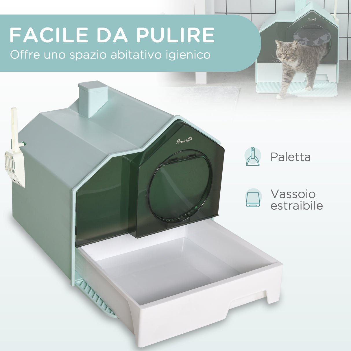 easycomfort easycomfort lettiera per gatti chiusa con vassoio estraibile tappetino e paletta 47x45x42cm azzurro