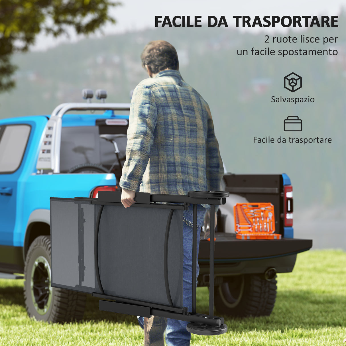 easycomfort easycomfort lettino sdraio pieghevole e reclinabile in 5 posizioni con rotelle in metallo e textilene 72x158x84 cm grigio