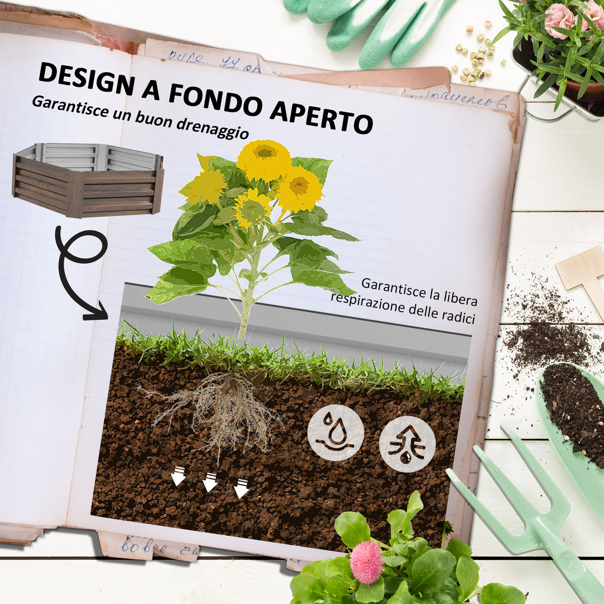 easycomfort easycomfort letto per orto rialzato esagonale in acciaio galvanizzato con fondo aperto marrone